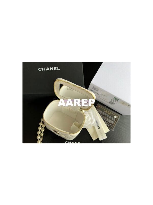Replica Chanel Lambskin Mini Vanity With Pearl Chain AP2581 White 7