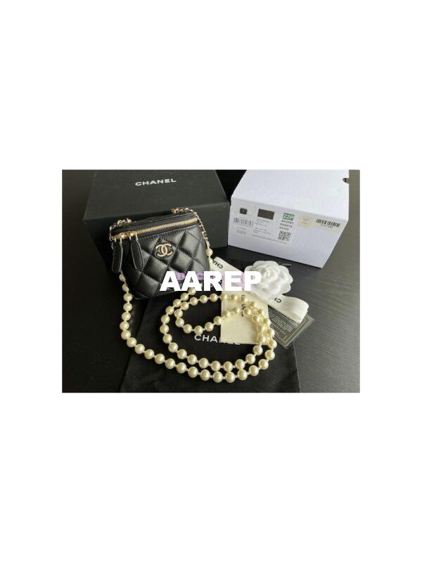 Replica Chanel Lambskin Mini Vanity With Pearl Chain AP2581 Black