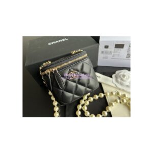 Replica Chanel Lambskin Mini Vanity With Pearl Chain AP2581 Black 2