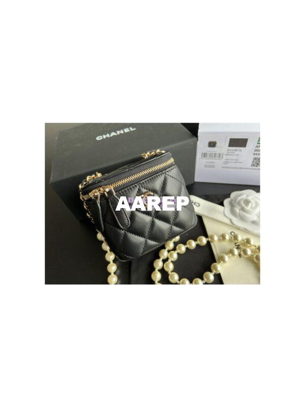 Replica Chanel Lambskin Mini Vanity With Pearl Chain AP2581 Black 2