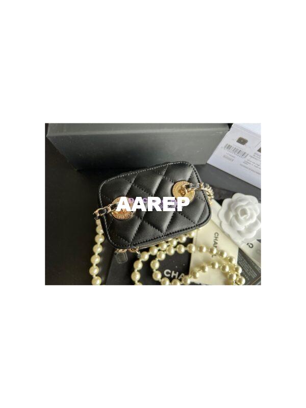 Replica Chanel Lambskin Mini Vanity With Pearl Chain AP2581 Black 4