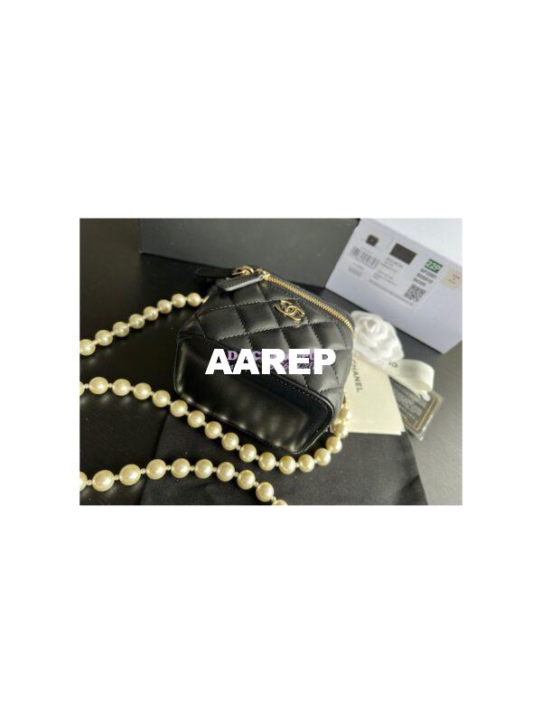 Replica Chanel Lambskin Mini Vanity With Pearl Chain AP2581 Black 5
