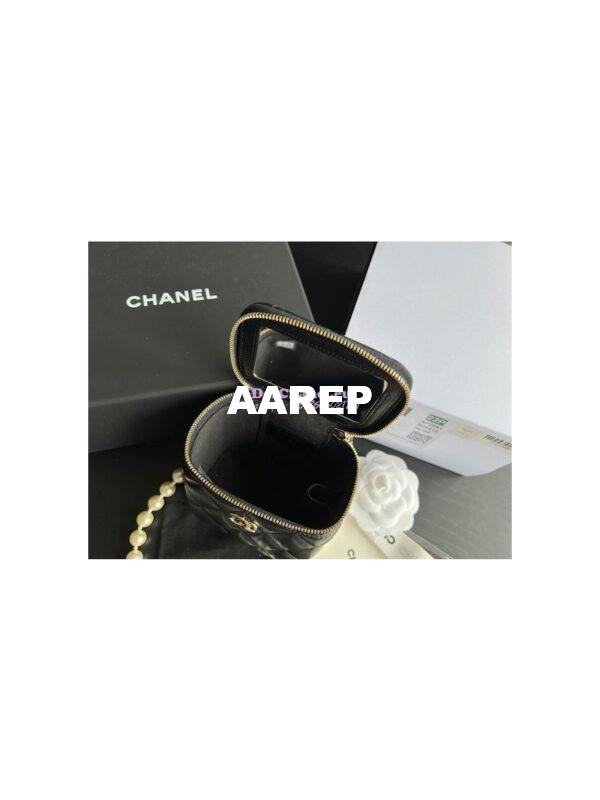 Replica Chanel Lambskin Mini Vanity With Pearl Chain AP2581 Black 7