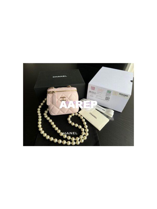 Replica Chanel Lambskin Mini Vanity With Pearl Chain AP2581 Light Pink 3