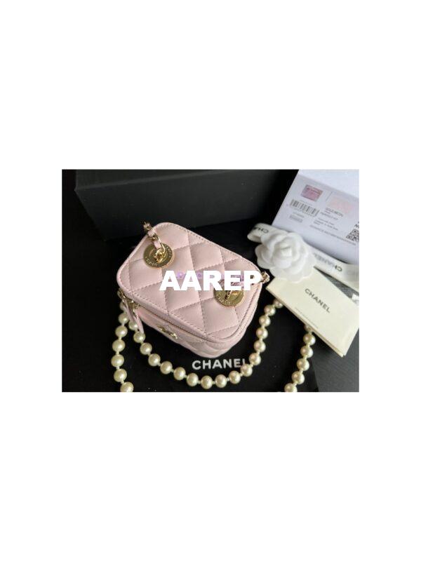 Replica Chanel Lambskin Mini Vanity With Pearl Chain AP2581 Light Pink 5