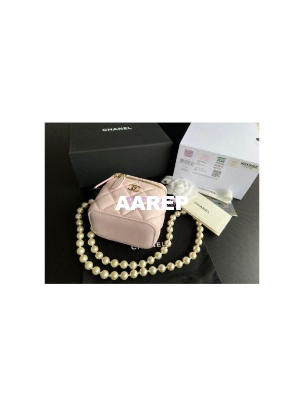 Replica Chanel Lambskin Mini Vanity With Pearl Chain AP2581 Light Pink 7