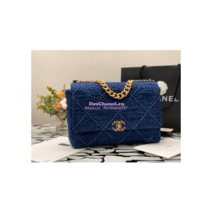 Replica Chanel 22P 19 Maxi Flap Bag Denim blue jean AS1162