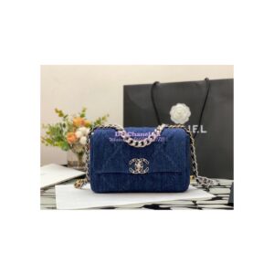 Replica Chanel 22P 19 Flap Bag Denim blue jean with Silver Hardware AS1160
