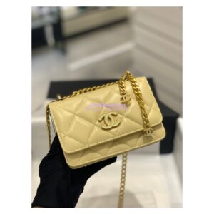 Replica Chanel Clutch With Chain in Lambskin AP2635 Yellow 2