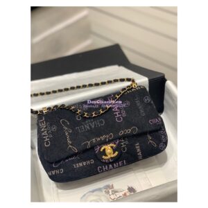 Replica Chanel Small Flap Bag in Printed Denim in Black and Multicolor AS3135