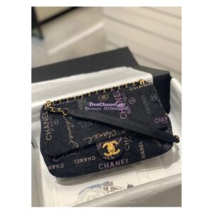 Replica Chanel Small Flap Bag in Printed Denim in Black and Multicolor AS3135 2