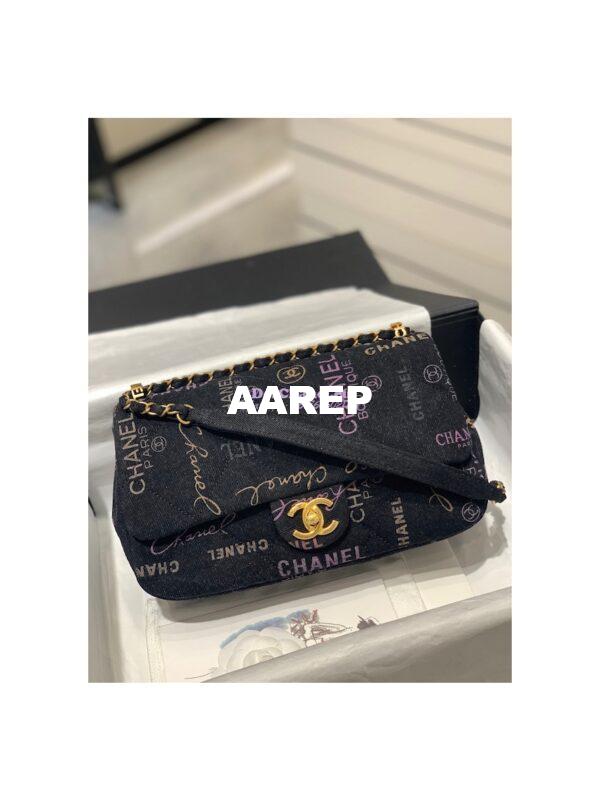 Replica Chanel Small Flap Bag in Printed Denim in Black and Multicolor AS3135 4