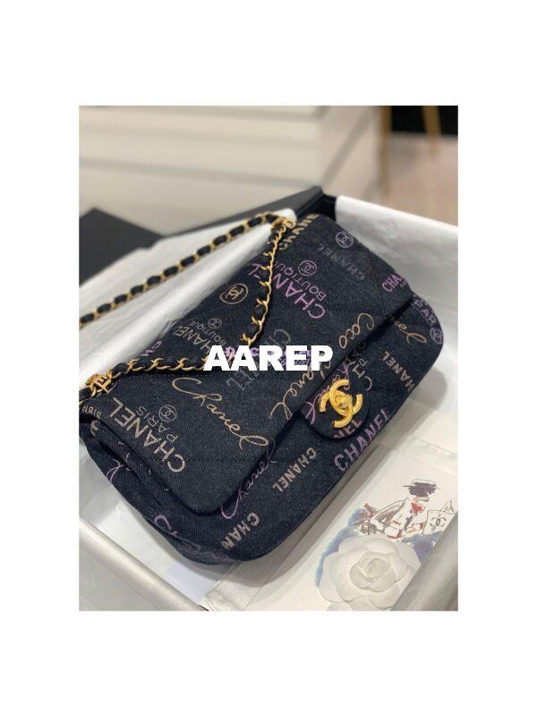 Replica Chanel Small Flap Bag in Printed Denim in Black and Multicolor AS3135 5
