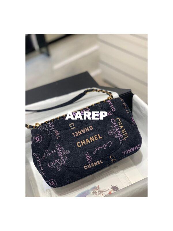 Replica Chanel Small Flap Bag in Printed Denim in Black and Multicolor AS3135 14