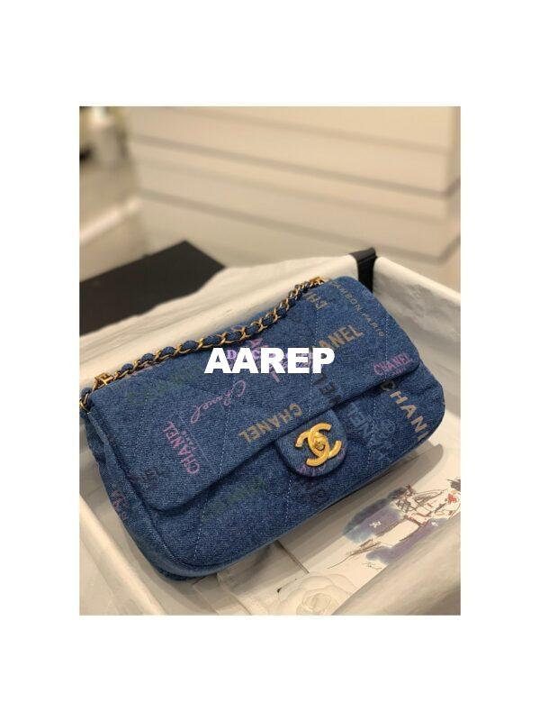 Replica Chanel Small Flap Bag in Printed Denim in Blue and Multicolor AS3135 4