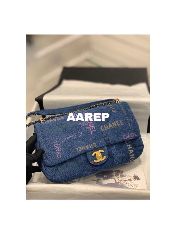 Replica Chanel Small Flap Bag in Printed Denim in Blue and Multicolor AS3135 5