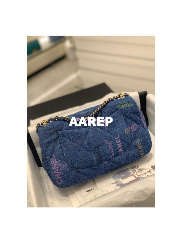 Replica Chanel Small Flap Bag in Printed Denim in Blue and Multicolor AS3135 8