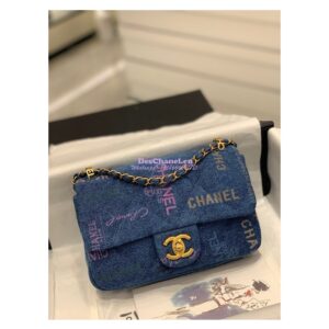 Replica Chanel Small Flap Bag in Printed Denim in Blue and Multicolor AS3134