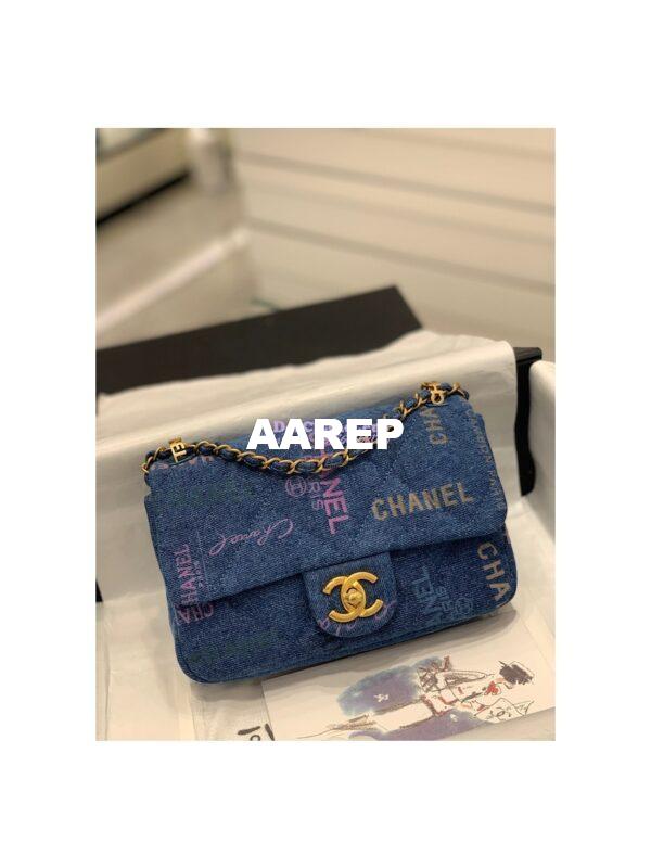 Replica Chanel Small Flap Bag in Printed Denim in Blue and Multicolor AS3134 3