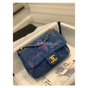 Replica Chanel Small Flap Bag in Printed Denim in Blue and Multicolor AS3134 2