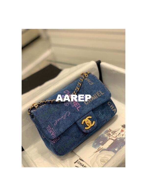 Replica Chanel Small Flap Bag in Printed Denim in Blue and Multicolor AS3134 4