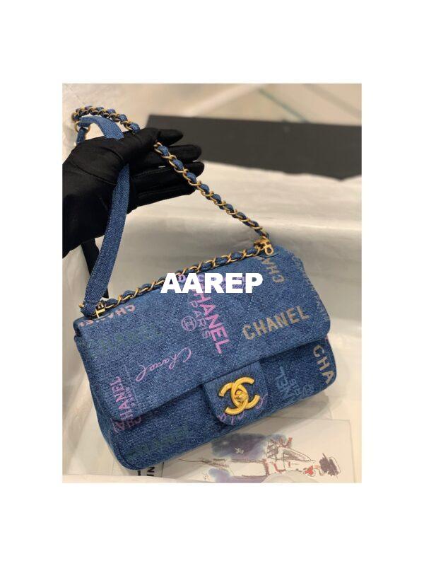 Replica Chanel Small Flap Bag in Printed Denim in Blue and Multicolor AS3134 5