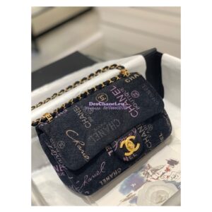 Replica Chanel Small Flap Bag in Printed Denim in Black and Multicolor AS3134 2