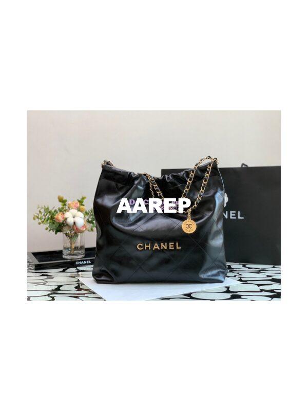 Replica Chanel 22 Handbag Shiny Calfskin AS3260 AS3261 Black 12