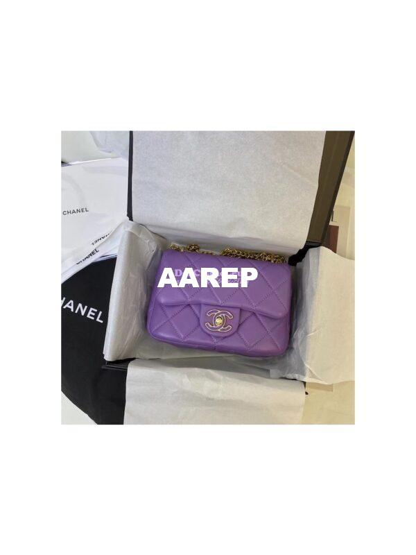 Replica Chanel Mini Flap Bag in Lambskin with Enamel CC AS3113 Purple 3