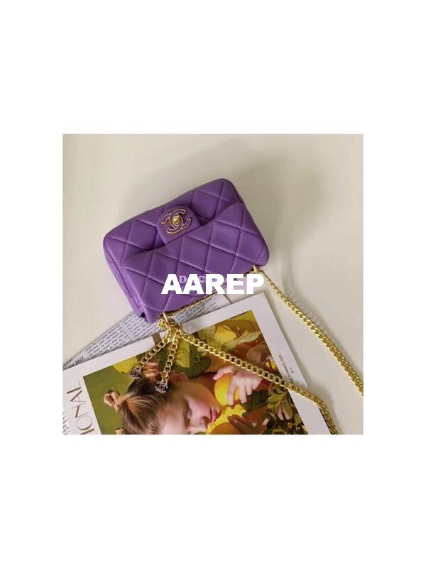 Replica Chanel Mini Flap Bag in Lambskin with Enamel CC AS3113 Purple 4
