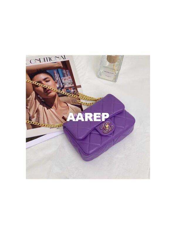 Replica Chanel Mini Flap Bag in Lambskin with Enamel CC AS3113 Purple 5