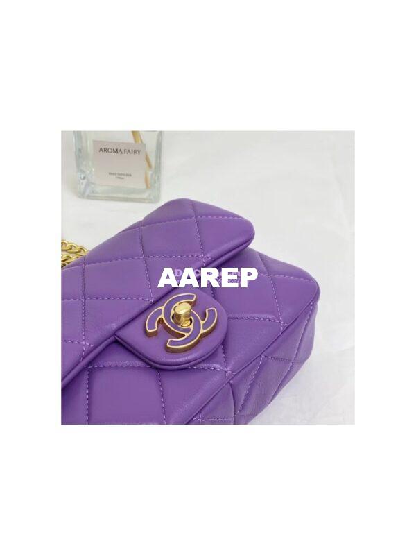 Replica Chanel Mini Flap Bag in Lambskin with Enamel CC AS3113 Purple 7