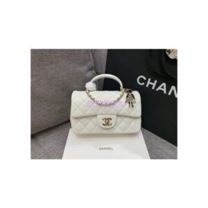 Replica Chanel Limited Edition Lambskin Mini Flap Bag With Top Handle White AS2431 with Charms 2