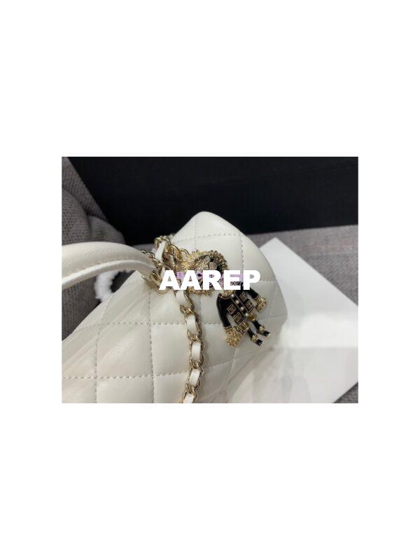 Replica Chanel Limited Edition Lambskin Mini Flap Bag With Top Handle White AS2431 with Charms 3