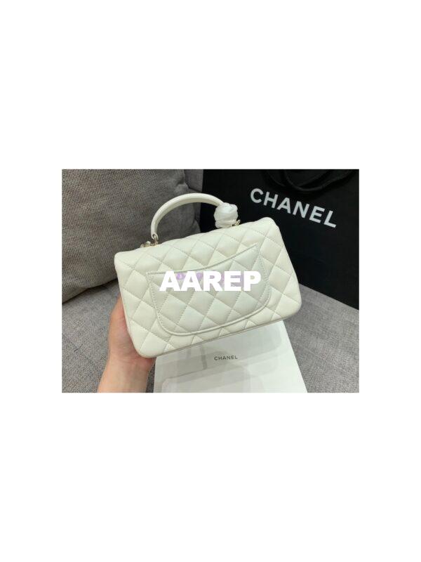 Replica Chanel Limited Edition Lambskin Mini Flap Bag With Top Handle White AS2431 with Charms 7