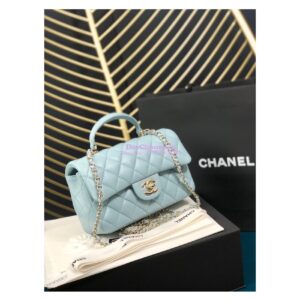Replica Chanel Lambskin Mini Flap Bag With Top Handle Sky Blue AS2431 with Light Gold Hardware 2
