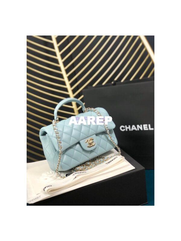 Replica Chanel Lambskin Mini Flap Bag With Top Handle Sky Blue AS2431 with Light Gold Hardware 4