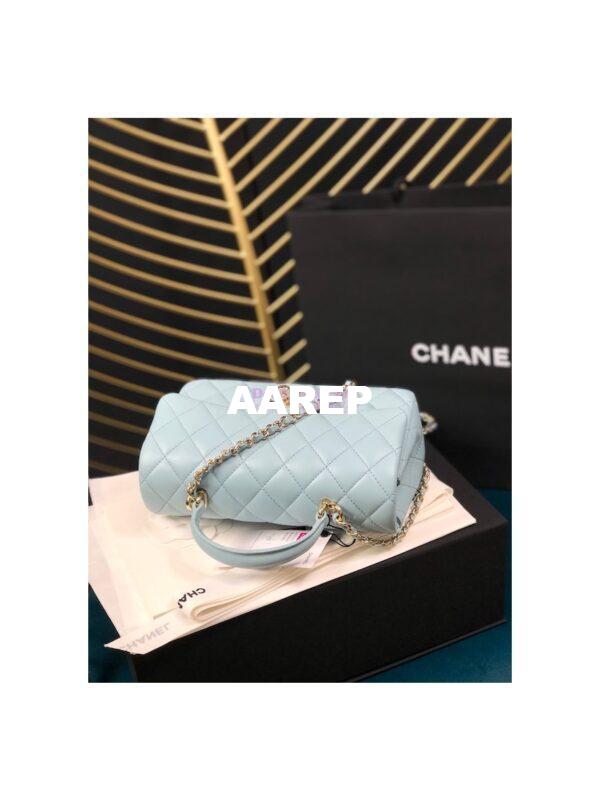 Replica Chanel Lambskin Mini Flap Bag With Top Handle Sky Blue AS2431 with Light Gold Hardware 5