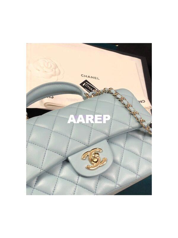 Replica Chanel Lambskin Mini Flap Bag With Top Handle Sky Blue AS2431 with Light Gold Hardware 6
