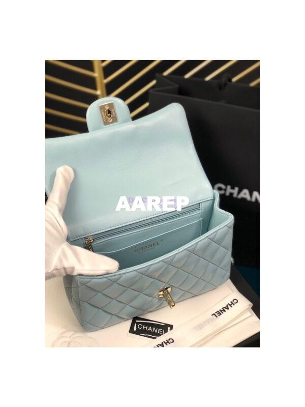 Replica Chanel Lambskin Mini Flap Bag With Top Handle Sky Blue AS2431 with Light Gold Hardware 7