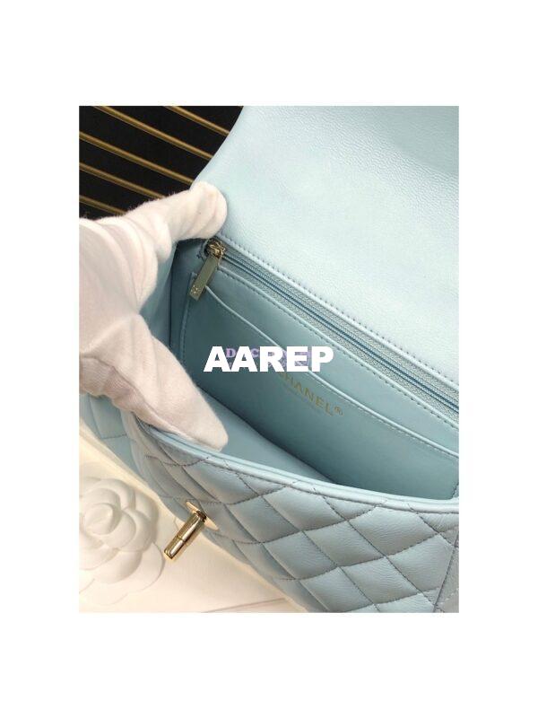 Replica Chanel Lambskin Mini Flap Bag With Top Handle Sky Blue AS2431 with Light Gold Hardware 8