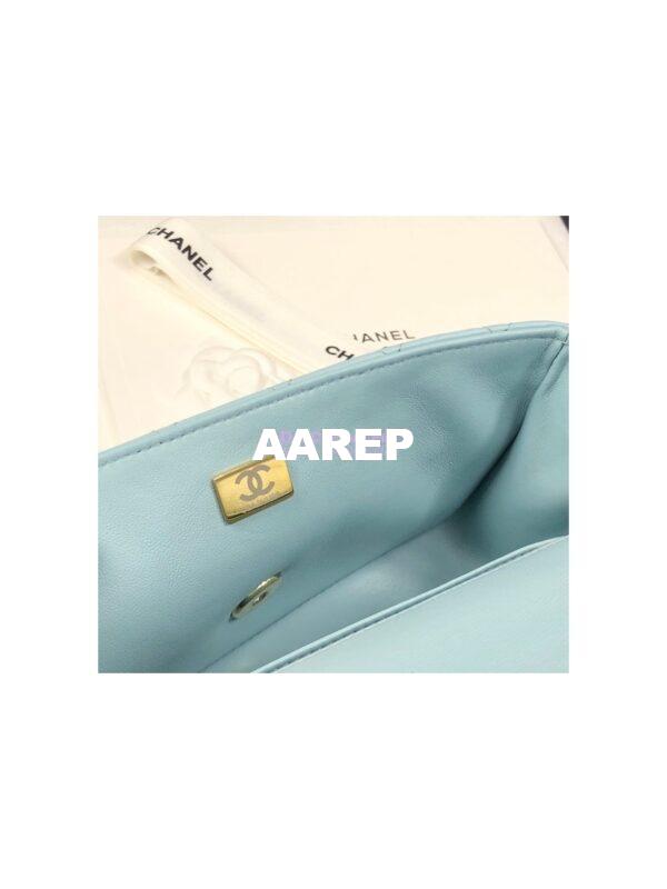 Replica Chanel Lambskin Mini Flap Bag With Top Handle Sky Blue AS2431 with Light Gold Hardware 9