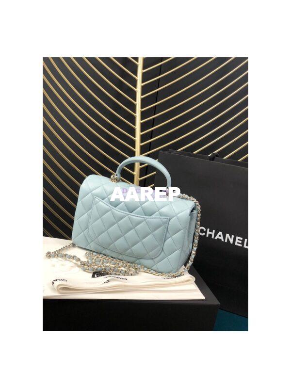 Replica Chanel Lambskin Mini Flap Bag With Top Handle Sky Blue AS2431 with Light Gold Hardware 10
