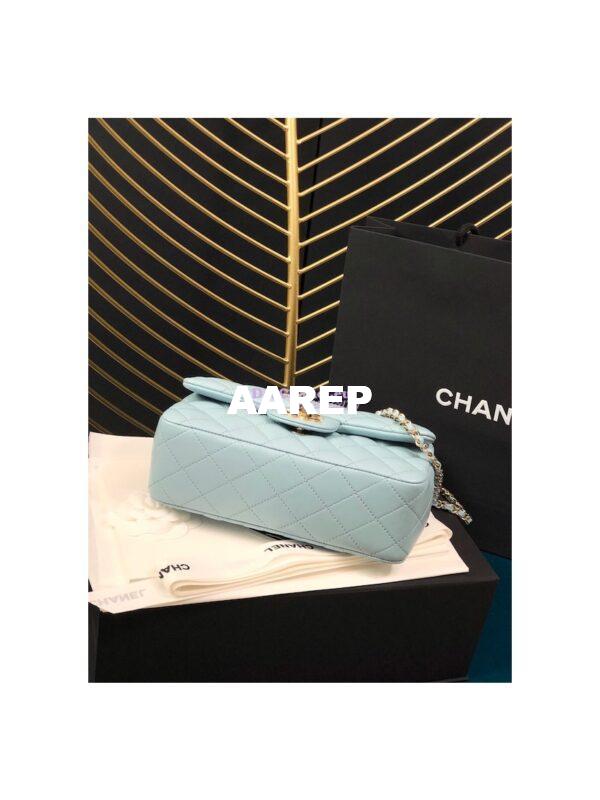 Replica Chanel Lambskin Mini Flap Bag With Top Handle Sky Blue AS2431 with Light Gold Hardware 11