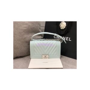 Replica Chanel Medium Boy in Chevron Grained Calfskin with Shining Hardware 67086 Light Blue 2