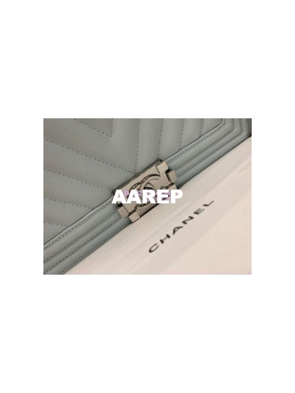 Replica Chanel Medium Boy in Chevron Grained Calfskin with Shining Hardware 67086 Light Blue 7