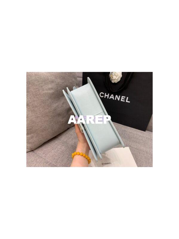 Replica Chanel Medium Boy in Chevron Grained Calfskin with Shining Hardware 67086 Light Blue 11