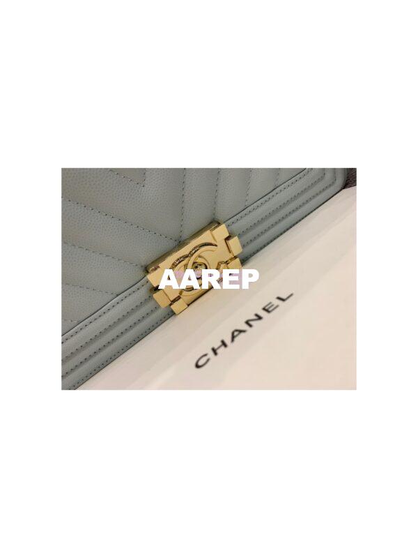 Replica Chanel Medium Boy in Chevron Grained Calfskin with Shining Hardware 67086 Light Blue 15