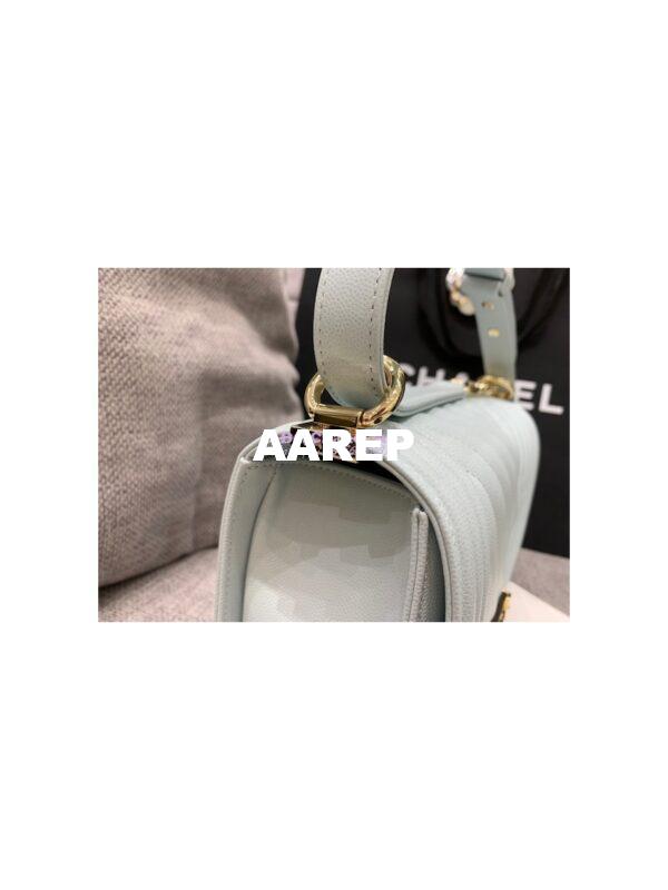 Replica Chanel Medium Boy in Chevron Grained Calfskin with Shining Hardware 67086 Light Blue 16