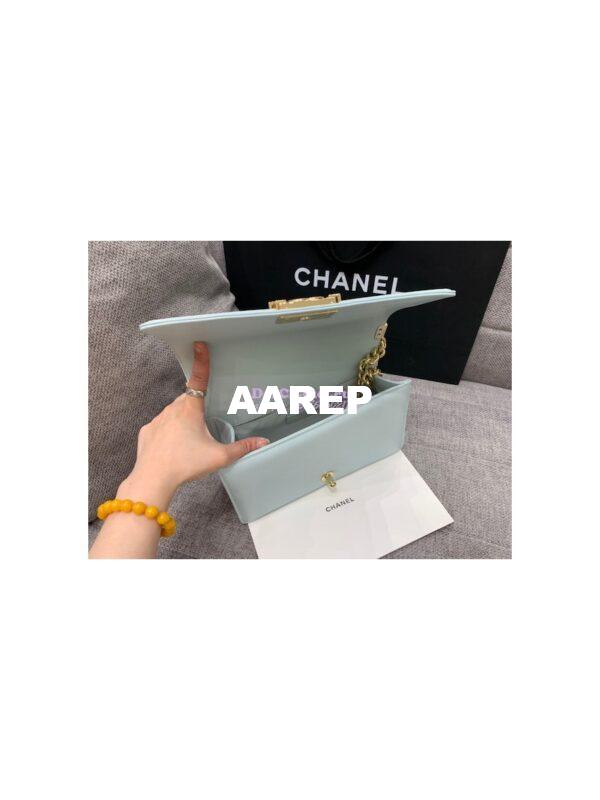 Replica Chanel Medium Boy in Chevron Grained Calfskin with Shining Hardware 67086 Light Blue 17